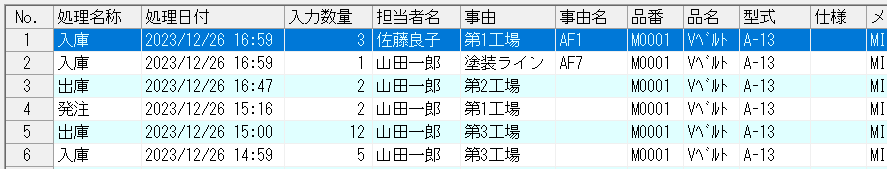 入出庫履歴一覧画面
